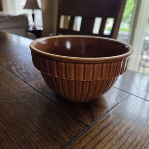 Vintage Over And Back Collectible Yelloware 6" Diam. Brown Glazed Ribbed Bowl